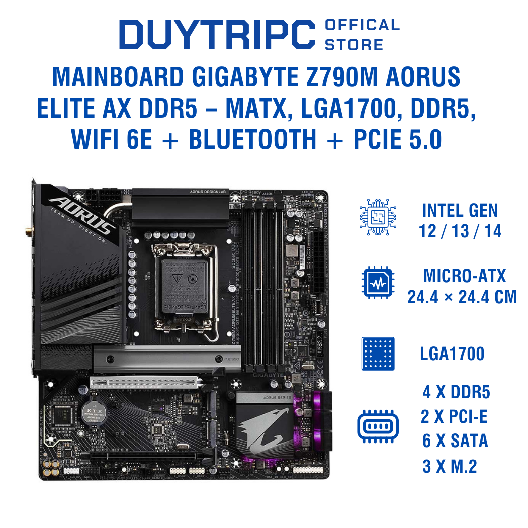 Mainboard GIGABYTE Z790M AORUS ELITE AX DDR5 – mATX, LGA1700, DDR5, WiFi 6E + Bluetooth + PCIe 5.0